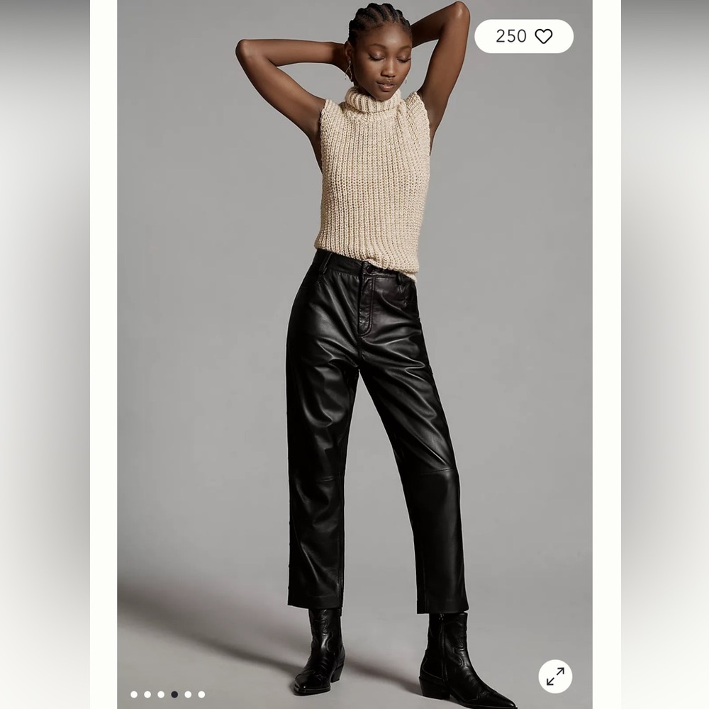 Pilcro Sleeveless Knit Turtleneck in Beige